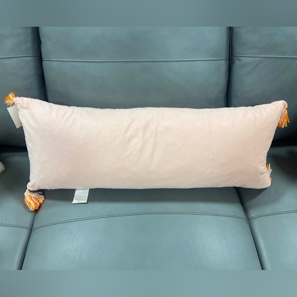 HEY BOO Pastel Pink + Orange Ghost Pillow w/ Tassels Sweet Street 👻🩷🎃 NEW - Picture 2 of 3